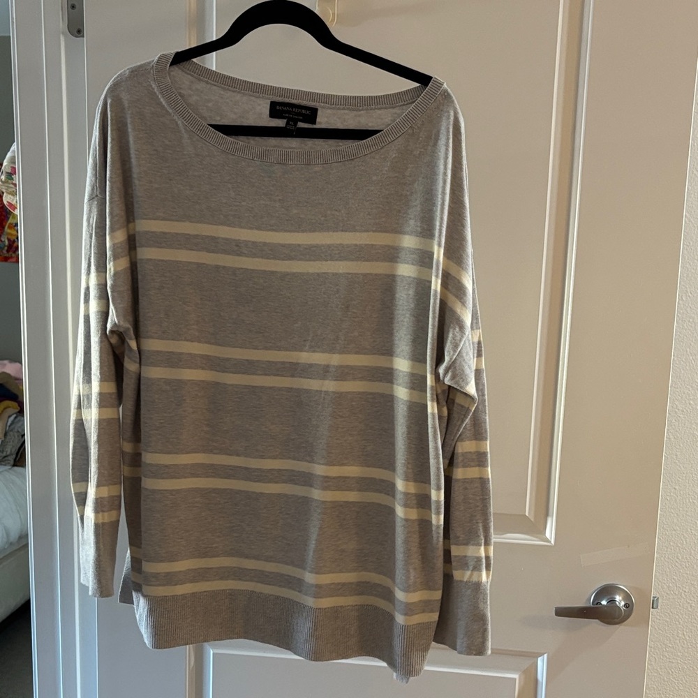 Banana Republic Gray and Cream Striped Sweater